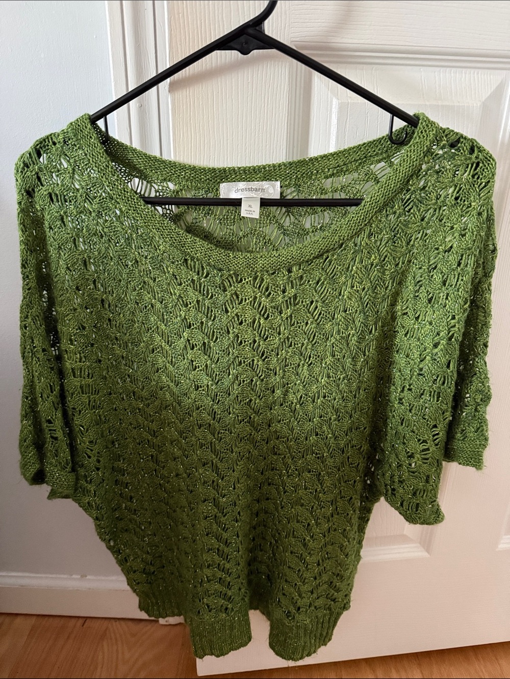 dressbarn Olive Open-Knit Scoop Neck Sweater